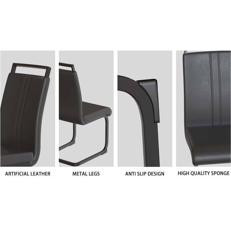 5-Piece Black Brown Dining Set with 4 PU Leather Armless Chairs, Coffee Table & Chairs Set for Dining Room