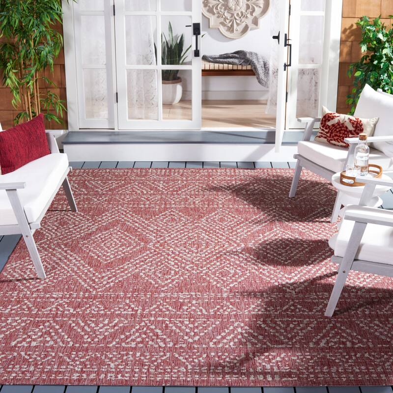 SAFAVIEH Courtyard Zhibek Indoor/Outdoor Waterproof Patio Backyard Rug - 8' x 11' - Red/Beige