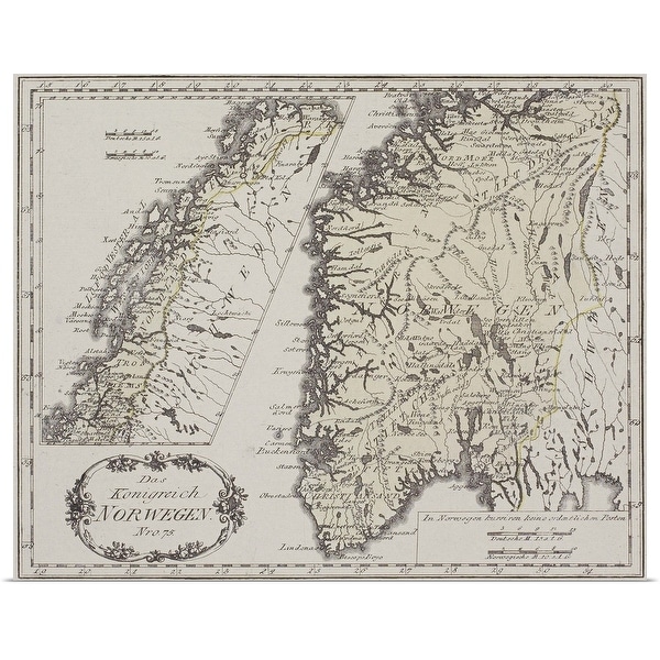 "Antique map of Norway" Poster Print