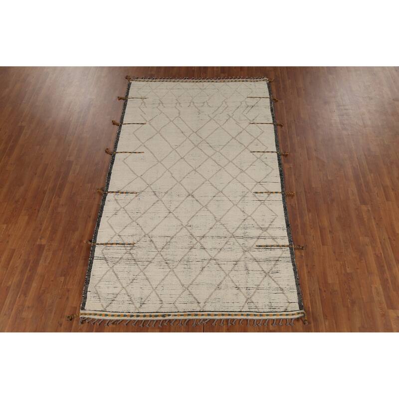Stripe / Trellis Moroccan Oriental Area Rug Handmade Wool Carpet - 5'9"x 9'10"