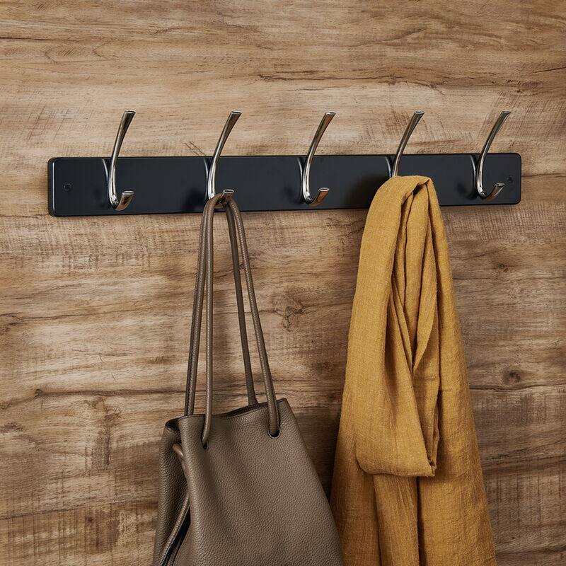 Melannco Wall Mounted Coat Rack with 5 Metal Hooks, 27X5 Inch, Black