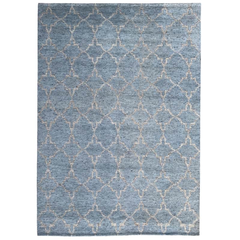 Blue/Silver Hand Knotted Wool Contemporary Agra Rug, 9' x 12', soft elegant floor rug - L