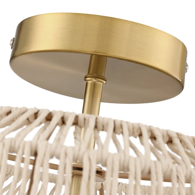 2-Light Rattan Semi-Flush Mount Ceiling Light - 14 in W