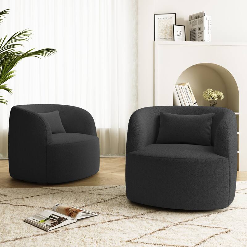 Set of 2 Single Accent Chair Teddy Swivel Barrel Chairs