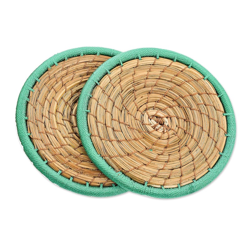 Novica Handmade Latin Toast In Green Pine Needle Coasters (Pair)