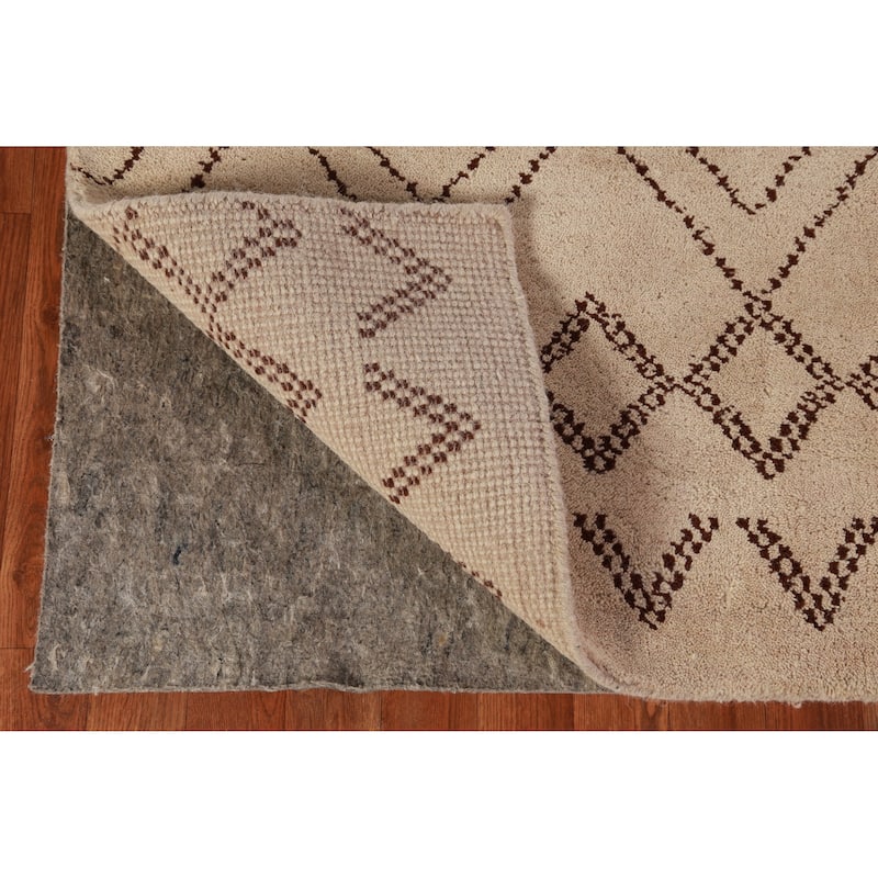 Hand Knotted Oriental 100% Wool Carpet Modern Geometric Beige & Ivories Moroccan Area Rug - 8' 0'' X 5' 0''