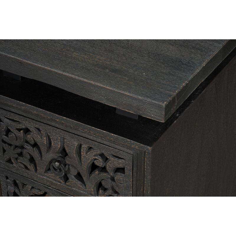 Floral Motif Solid Wood Desk with 3 Drawers and 1 Door