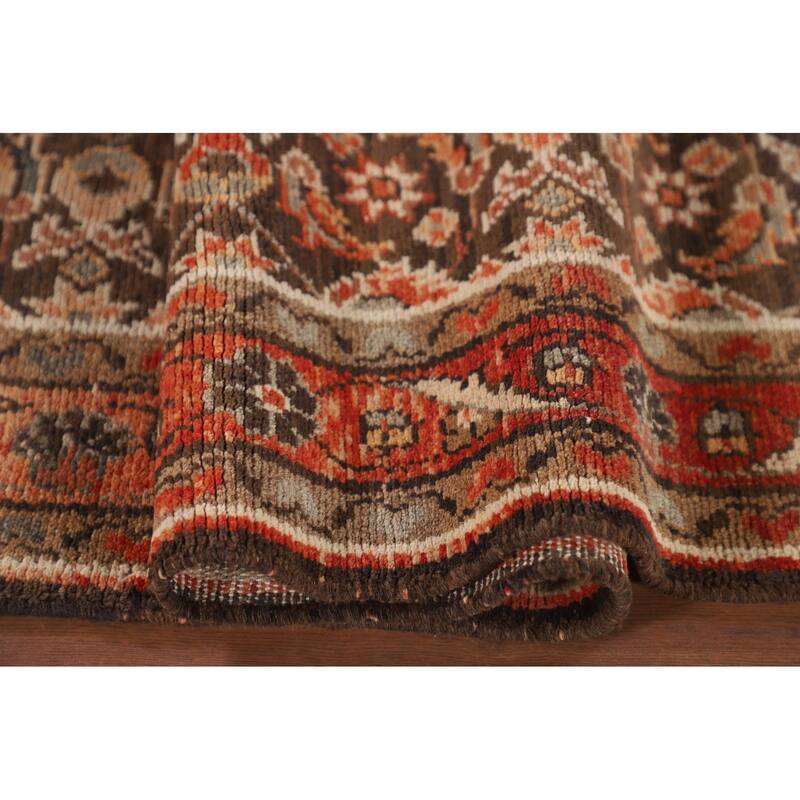 Brown Hamedan Persian Vintage Runner Rug Handmade Wool Carpet - 3'4"x 10'5"