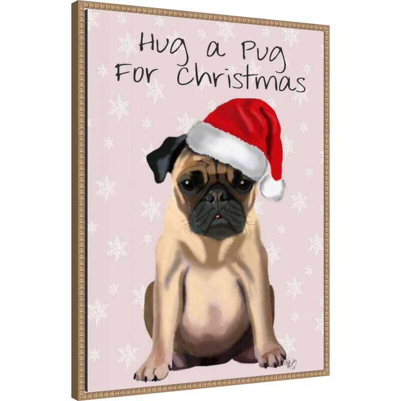Hug a Pug by Fab Funky (23 x 30 in.), Framed Canvas Wall Art Print - Sylvie Beaded Rustic Natural