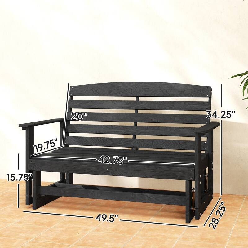 Outsunny 2-Person Outdoor Glider Bench Patio Double Swing Rocking Chair Loveseat w/ Slatted HDPE Frame