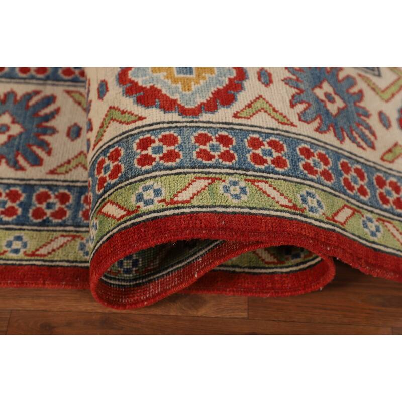 Geometric Red Kazak Oriental Area Rug Handmade Wool Carpet - 6'8" x 9'9"