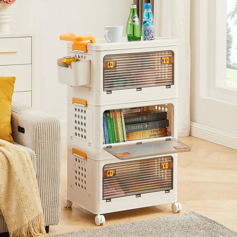 VECELO Collapsible Storage Bins with Lids, 3/4-Tier Stackable Storage Bins Closet Organizers and Containers for Home & Office - 3-Tier - White