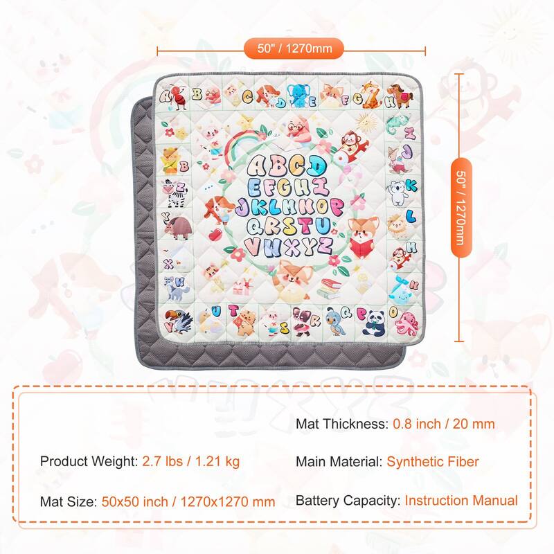 Multi-Color Foldable Baby Floor Play Mat for Crawling Tummy Time Anti-Slip and Machine Washable - 50” L x 50” W