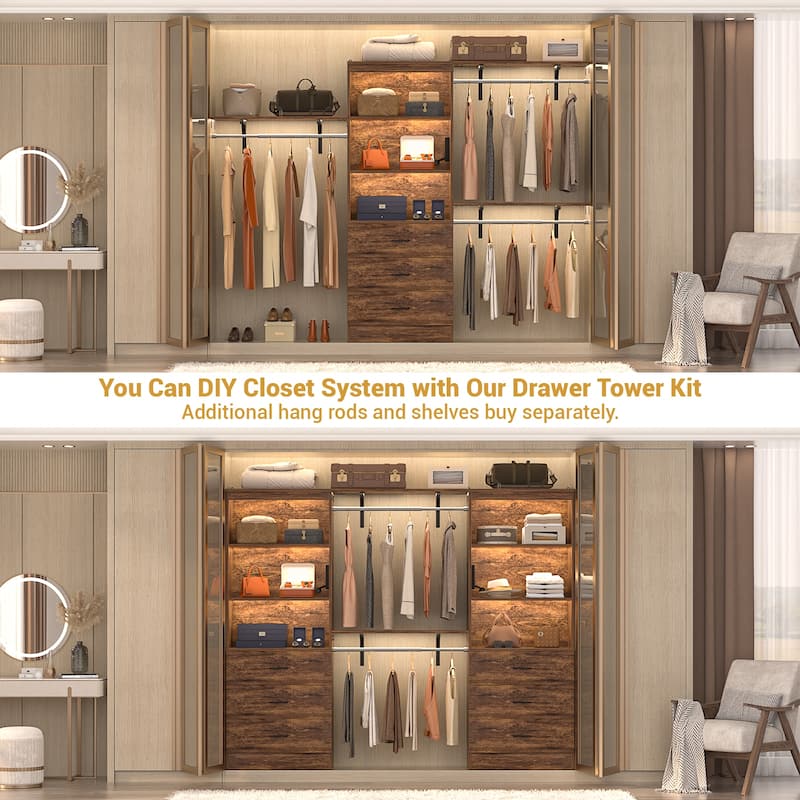 6-Tier 23.6'' Display Cabinet with Charging Station and Drawers, Bookcase Storage Shelf Kitchen Pantry