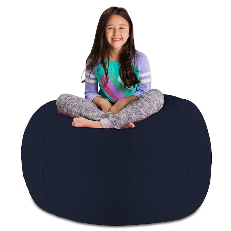 Kids' Stuffed Animal Storage Bean Bag Chair Cover or Toy Organizer - 48 Inches Extra Large - Solid Navy Blue