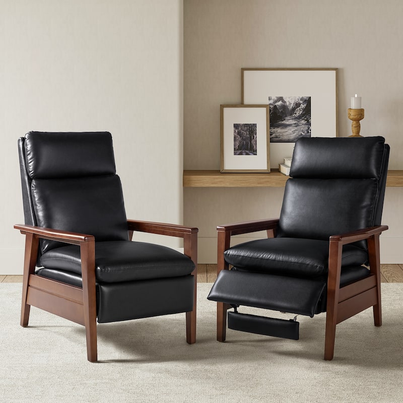Patrick Mid-century Vegan Leather Solid Wood Recliner Set of 2 by HULALA HOME - Black