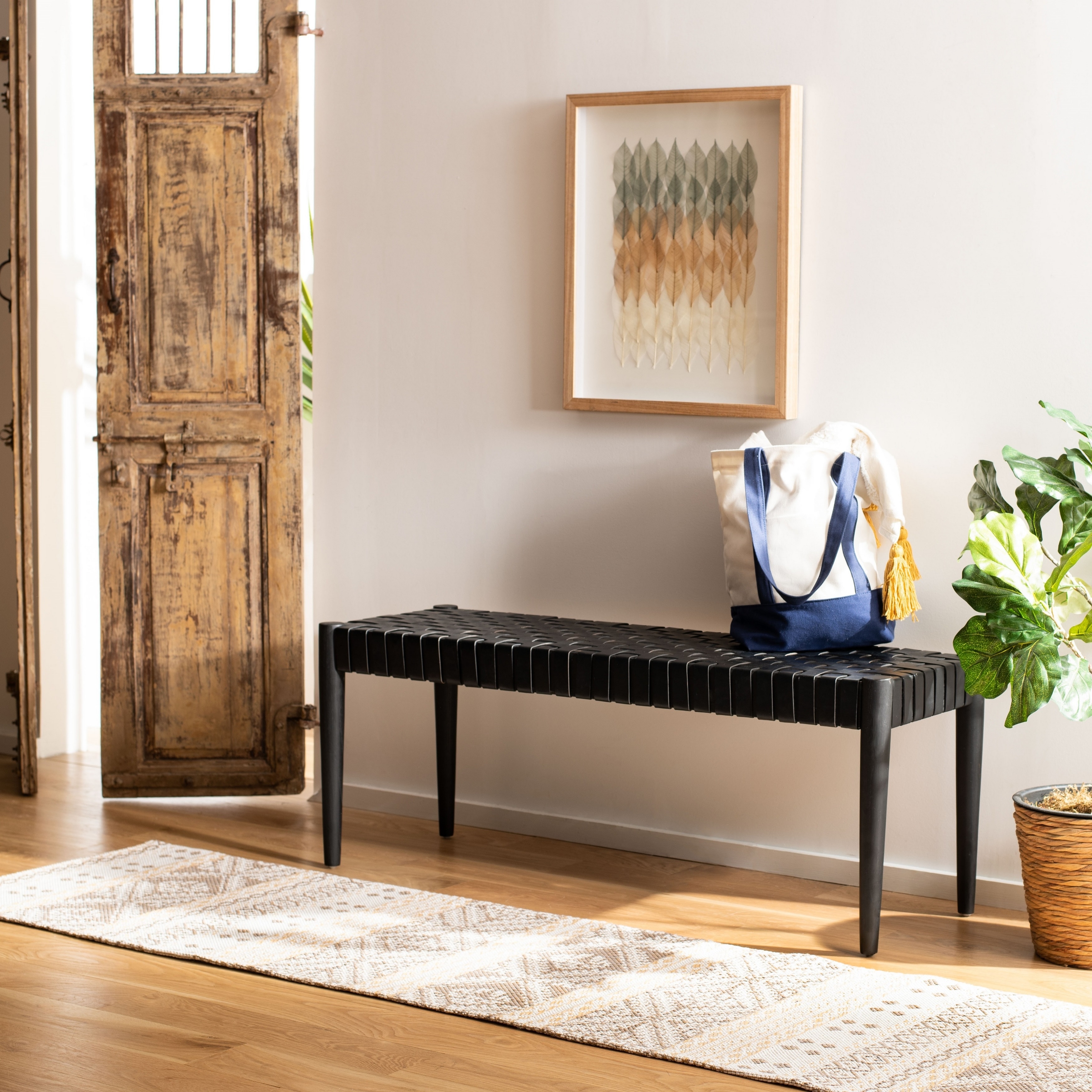 Amalia leather clearance weave bench safavieh