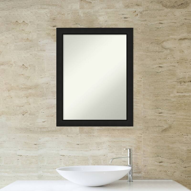 Midnight Black Narrow Non-Beveled Wood Framed Bathroom Vanity Wall Mirror - Midnight Black Narrow