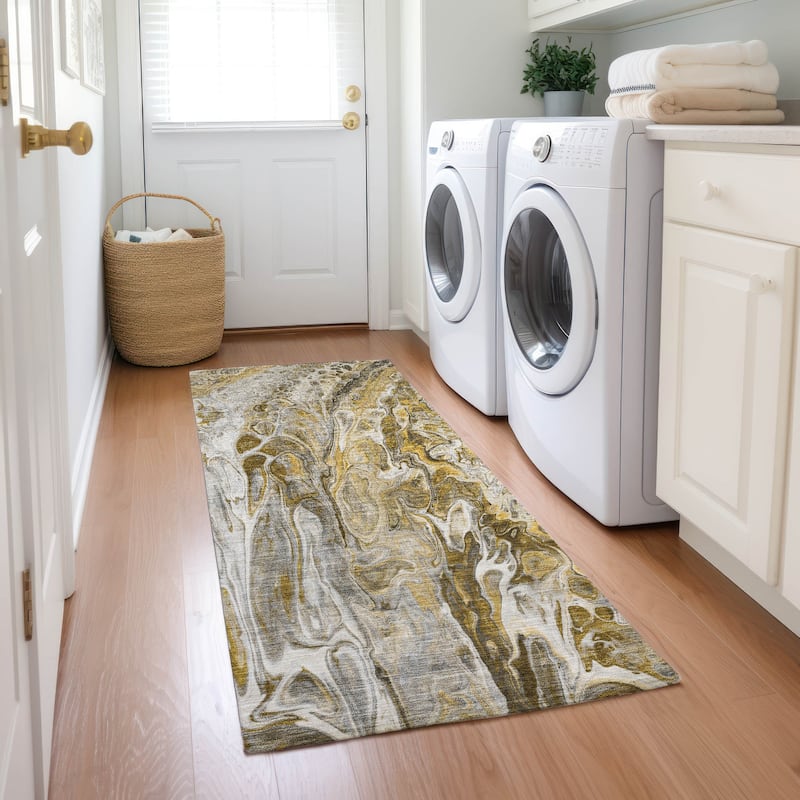 Machine Washable Indoor/ Outdoor Chantille Abstract Modern Rug - Brown - 2'3" x 7'6"