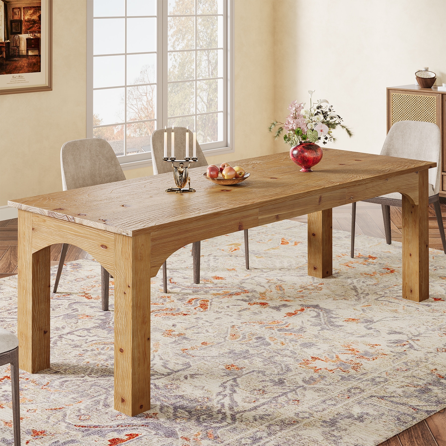 79 Inch Long Solid Wood Dining Table, Farmhouse Rectangular Kitchen Table