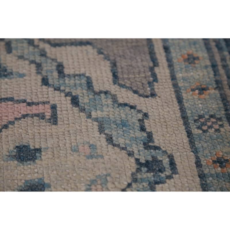 Hand Knotted Oriental 100% Wool Carpet Transitional Geometric Beige & Ivories Oushak Runner Rug - 14' 11'' X 3' 2''