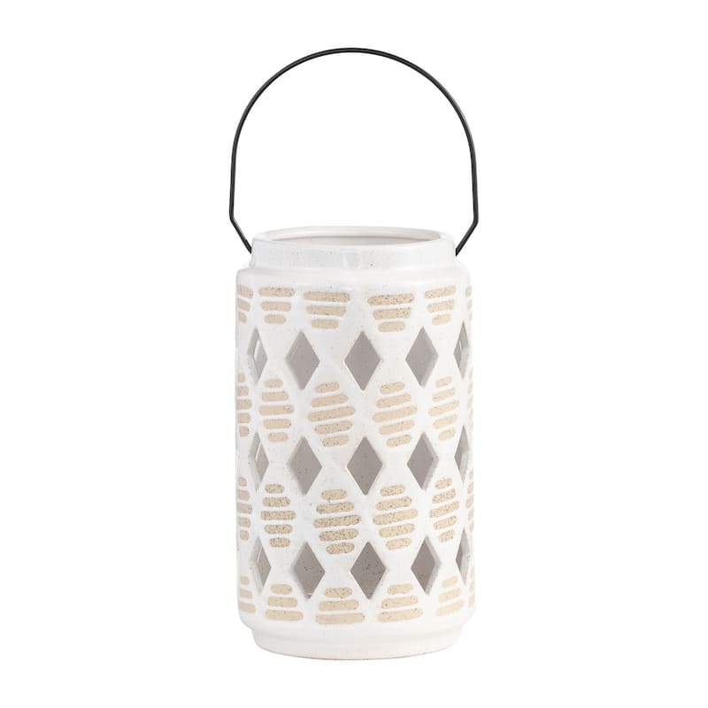 Sagebrook Home Ceramic Diamond Cut Out Lantern
