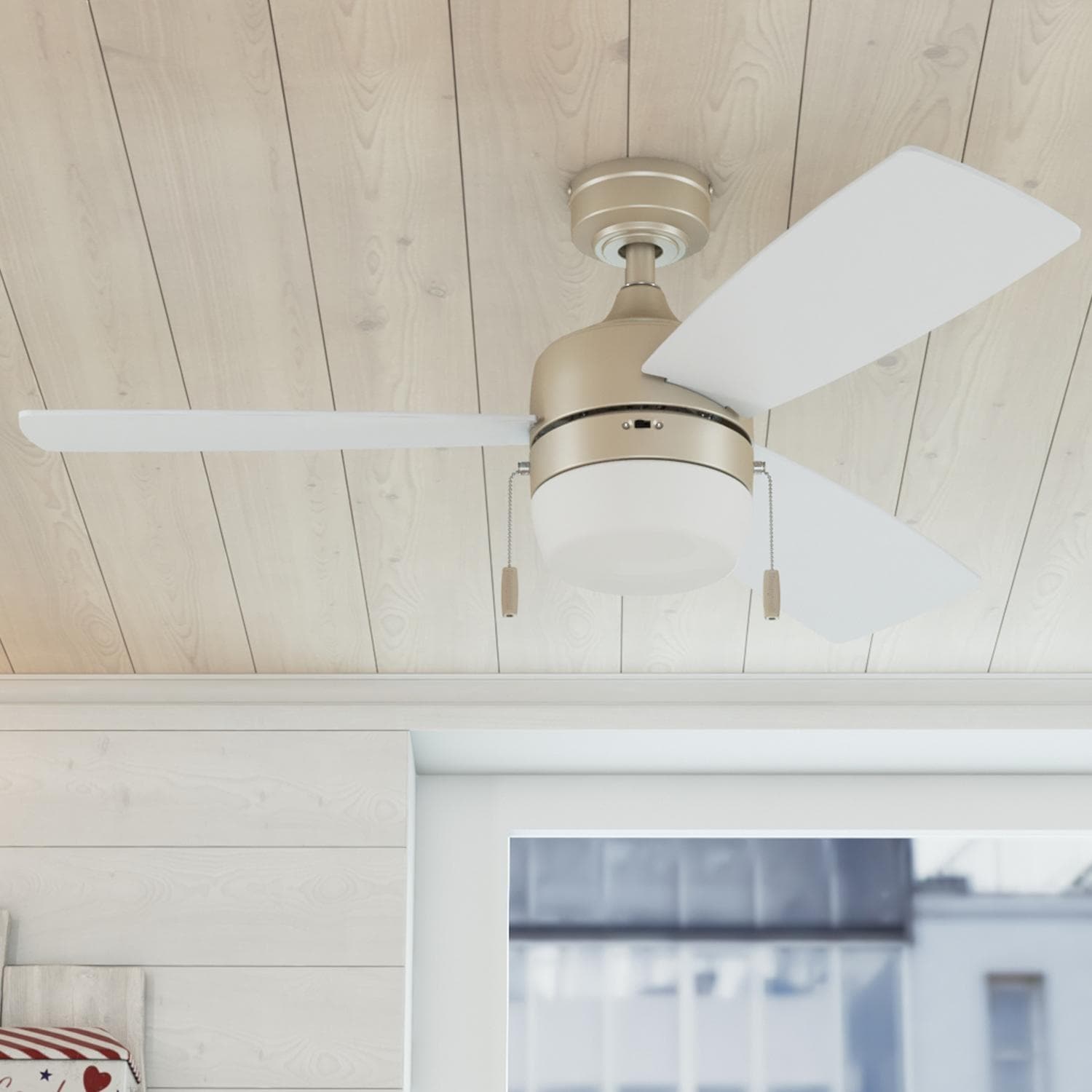 44" Honeywell Barcadero Champagne Contemporary Indoor LED Ceiling Fan with Light, Pull Chain