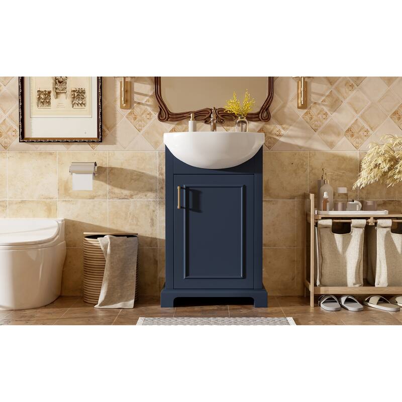 Roomfitters 20" Bathroom Vanity with Bulged Ceramic Basin, Freestanding French Style Storage Cabinet & Soft Close Door