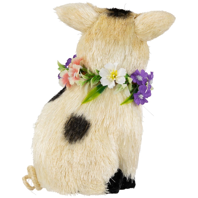 Spotted Sitting Piglet Rustic Spring Figurine 9" Off White and Black