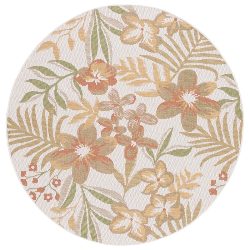 SAFAVIEH Courtyard Aisling Indoor/Outdoor Waterproof Patio Backyard Rug - 6'7" Round - Beige/Rust