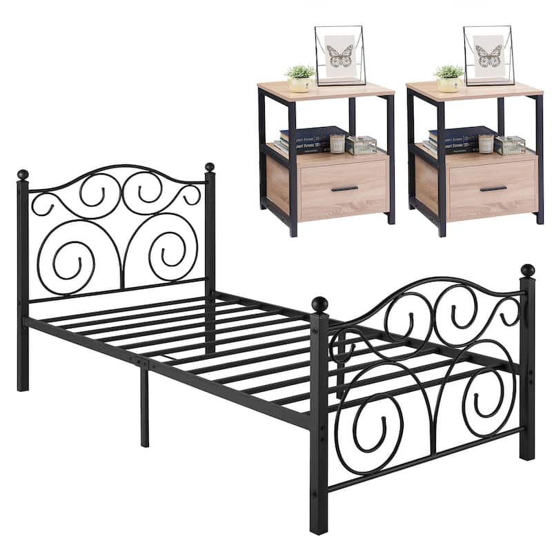 Taomika 3-Pieces Bed Frame and Modern Nightstands Sets