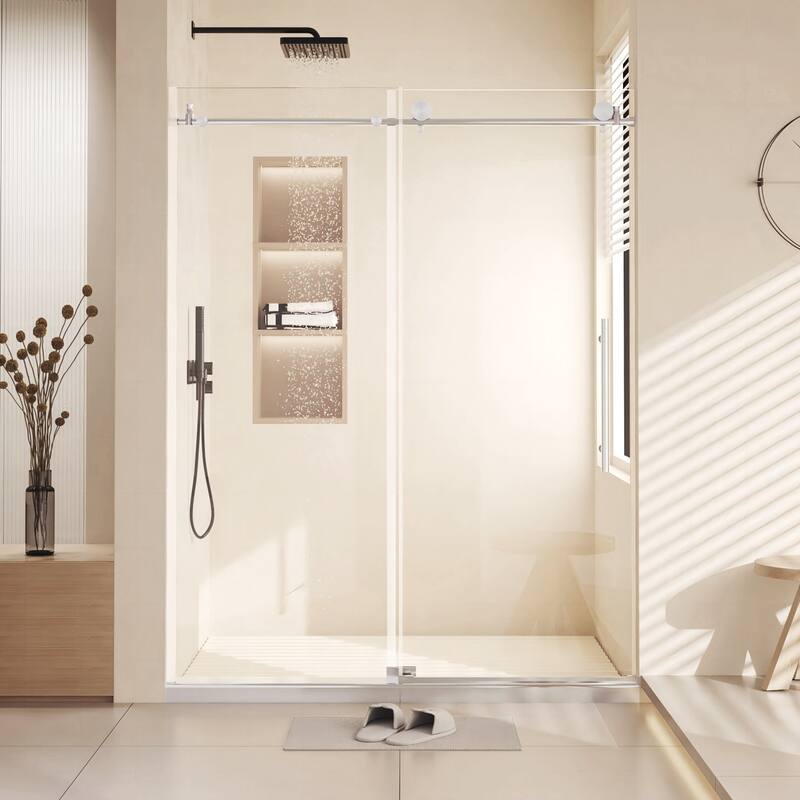 Modern Frameless Shower Door in Stainless Steel - 10MM-60x72 inches