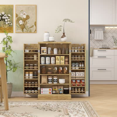 HOMCOM 41" Kitchen Pantry Storage Cabinet, Freestanding Kitchen Cabinet with 12 Door Shelves, Double Doors, 5-tier Shelving