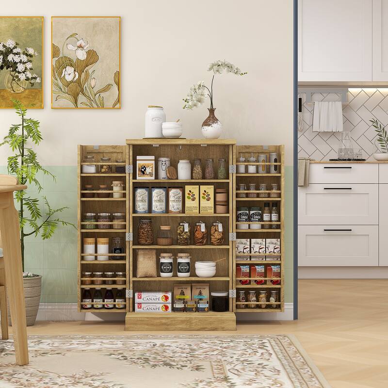 Modern Buffet Kitchen Pantry Cabinet with Adjustable Shelves and Side Racks, Small Storage Organizer Cabinet with Doors