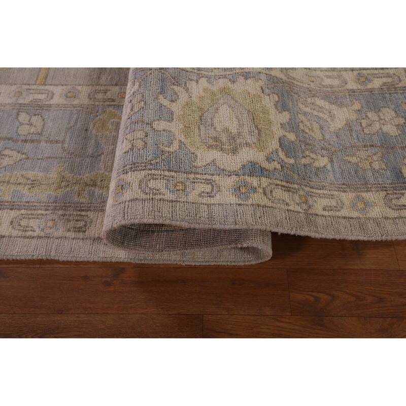 Vegetable Dye Oushak Turkish Area Rug Handmade Floral Grey Wool Carpet - 9'1" x 11'11"