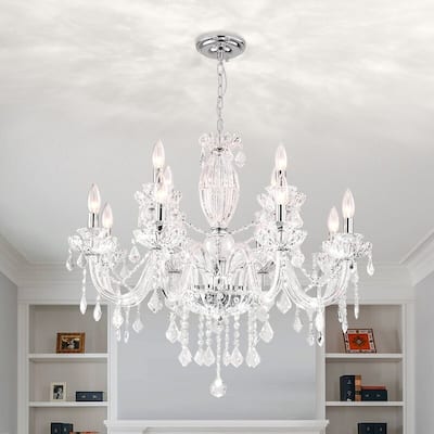 Maxax 12 - Light Candle Style Traditional Chandelier with Crystal Accents - MX17020-12-P