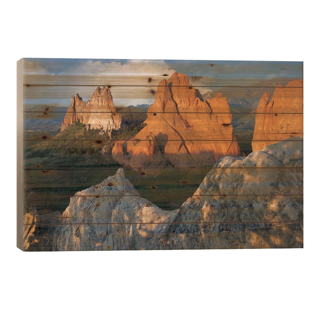 Gray Rock And South Gateway Rock, Conglomerate Sandstone Formations, Colorado Springs,Colorado I Print On Wood by Tim Fitzharris