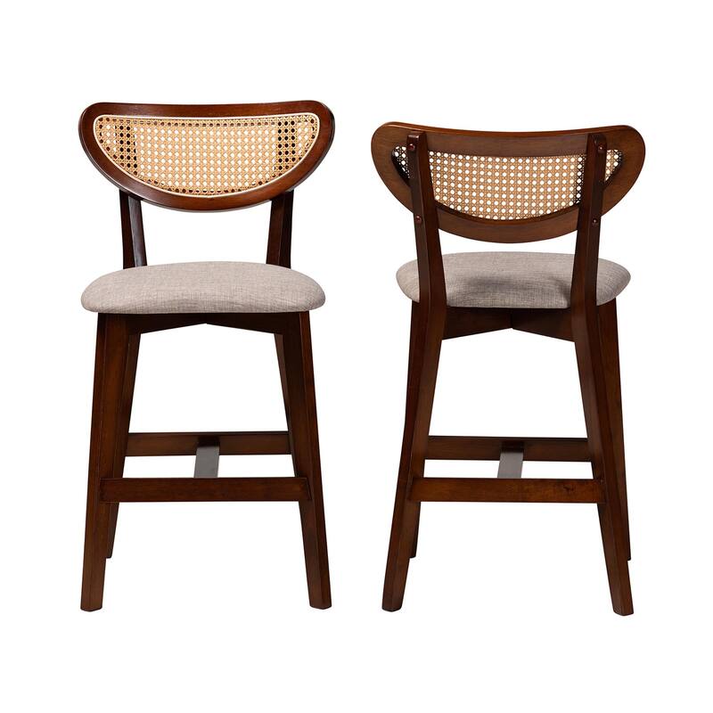 Dannell Mid-Century Modern Fabric and Wood 2-Piece Counter Stool Set