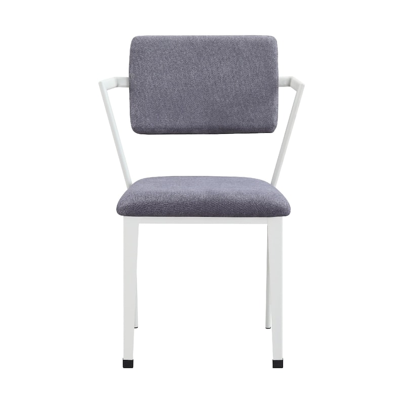 Fabric Upholstered Metal Dining Chair, Set of 2, White and Gray