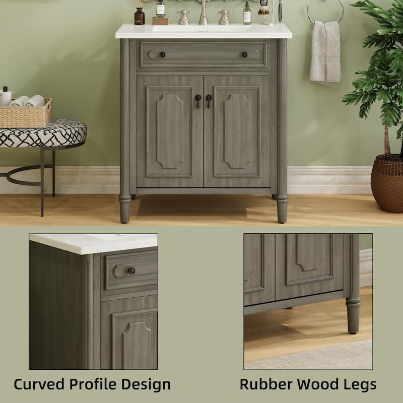 Roomfitters 31" Vintage Bathroom Vanity with Sink, Rustic Cabinet with Soft-Close Doors, Adjustable Shelf and Curved Design