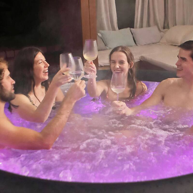 MSpa Round Inflatable Bubble Spa, 4 to 6 Person Hot Tub with LED Lights, Aurora - 73.9