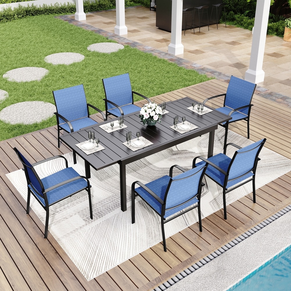 MAISON ARTS 7/9-Piece Patio Dining Set with Metal Rectangle Expandable Table and 6/8 Textilene Dining Chairs
