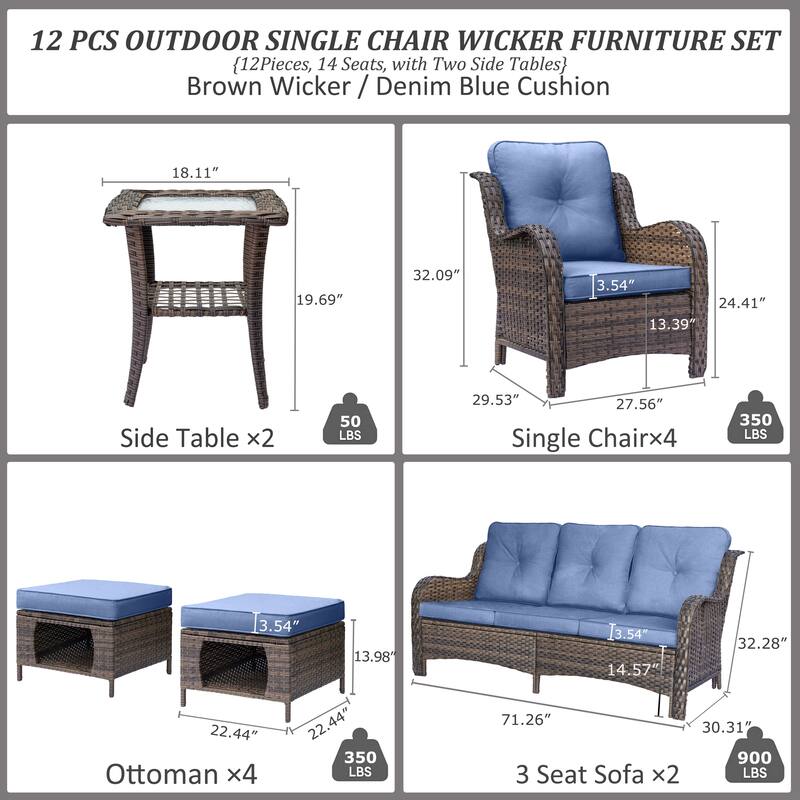 Wicker Outdoor Patio Conversation Deep Seating Sofa Sets with Cushions
