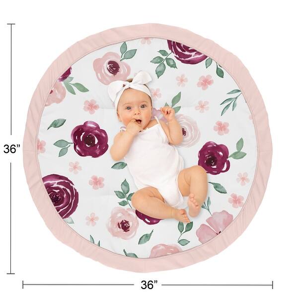 Burgundy Pink Watercolor Floral Girl Baby Tummy Time Playmat - Blush Maroon Wine Rose Green White Shabby Chic Flower Farmhouse