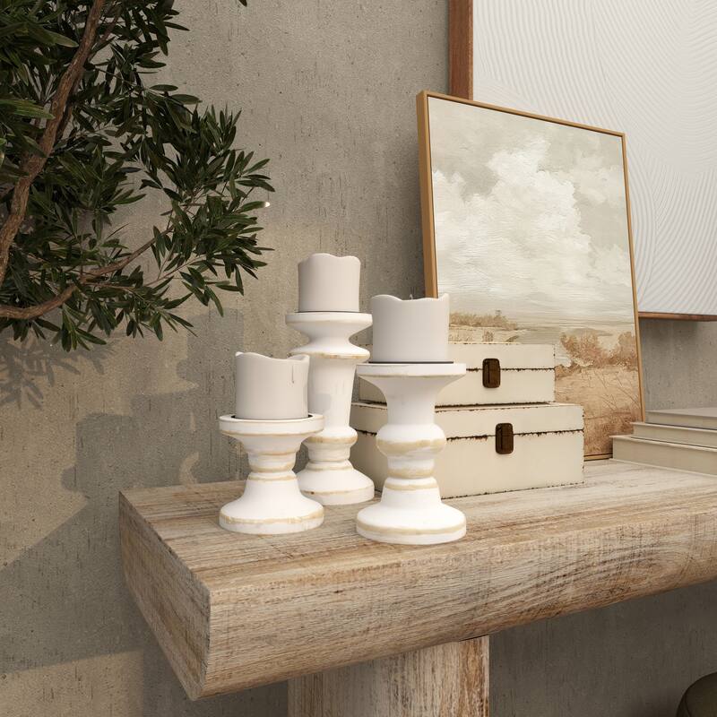 White Wood Decorative Candle Holder (Set of 3)