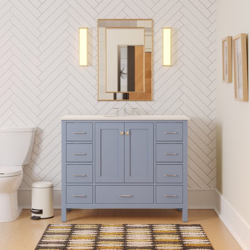 KitchenBathCollection Horizon 48" Bathroom Vanity with Engineered White Top - Powder Blue
