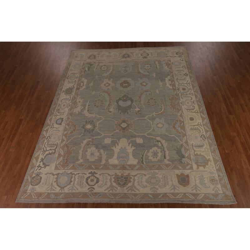 Floral Oushak Turkish Area Rug Handmade Vegetable Dye Wool Carpet - 9'0"x 11'5"