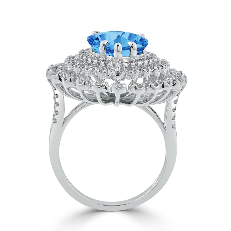 Auriya 5 5/8ct Pear-cut Blue Topaz and Halo Diamond Ring 1 1/2cttw 18K Gold