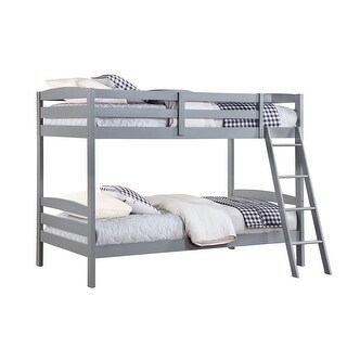 Wooden Twin Over Twin Bunk Bed with Ladder in Grey