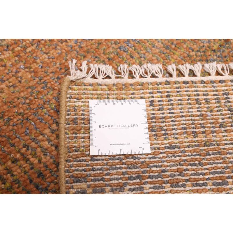 ECARPETGALLERY Hand-knotted Silk Shadow Light Brown Wool Rug - 4'0 x 11'10